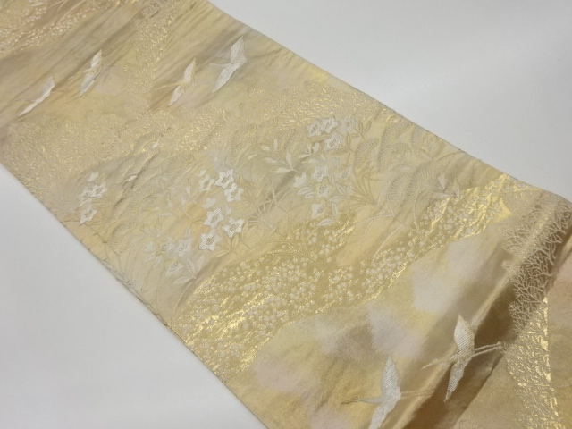 リサイクル　群鶴に秋草模様織出し袋帯